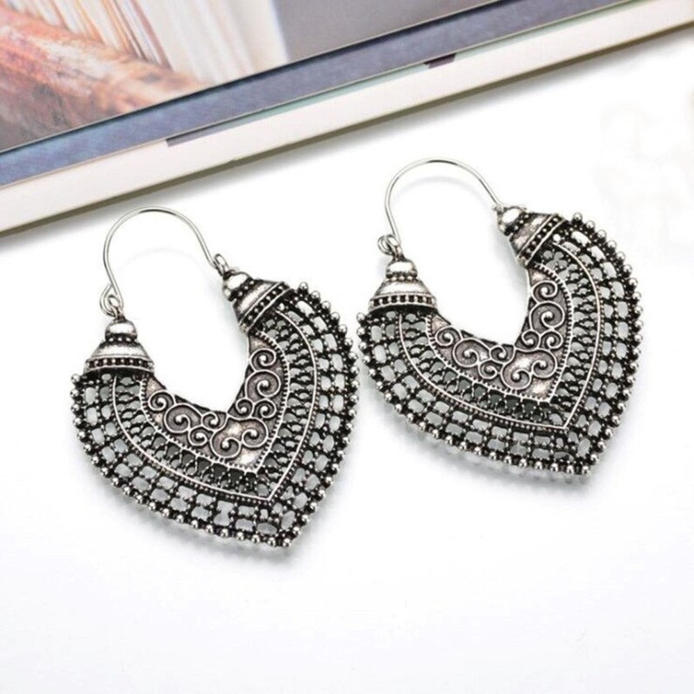 New Bohemian Summer Beach Cut Out Vintage Style Ethnic Drop Hoop Earrings - Picture 4 of 14